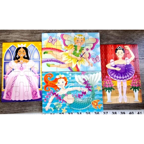 Melissa & Doug 4 Individual Wooden Jigsaw Puzzles in a Box "Fanciful Friends" - Picture 1 of 15